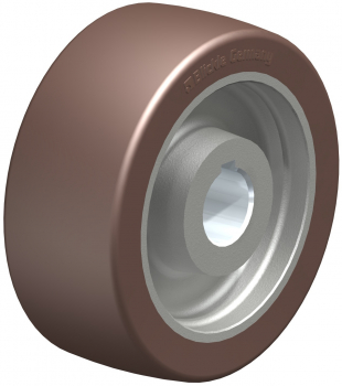 GBN Heavy-duty drive wheels with hub keyway with Blickle Besthane® polyurethane tread, with cast iron wheel centre