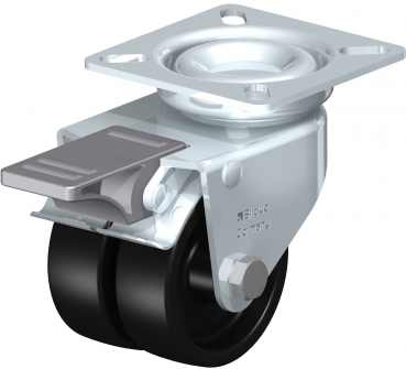 LDA-POA Twin wheel light duty castors with top plate, with nylon wheels