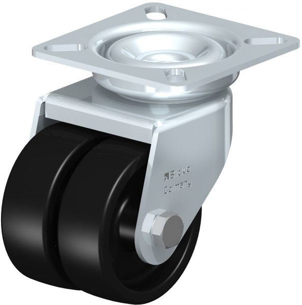 LDA-POA Twin wheel light duty castors with top plate, with nylon wheels